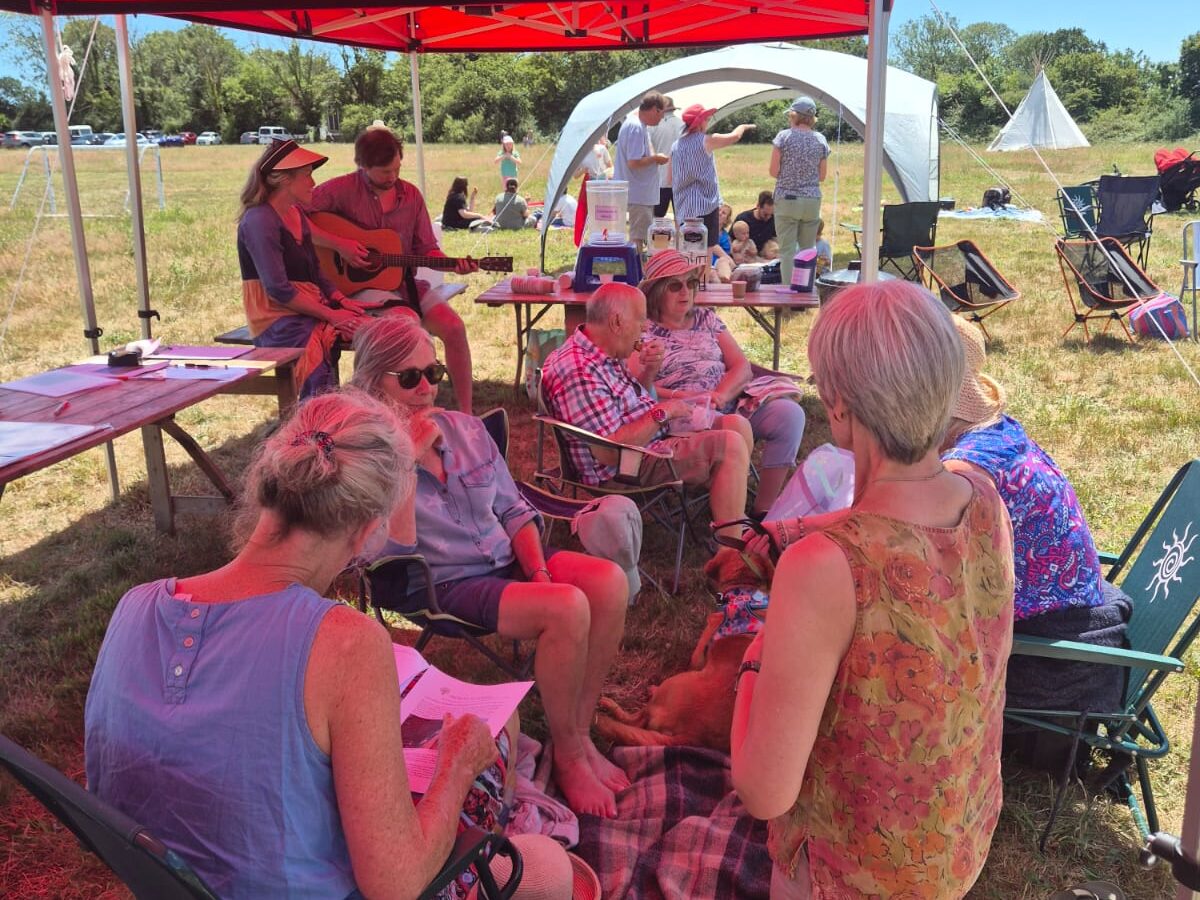 Photo (iv) part of the crowd enjoying the shade